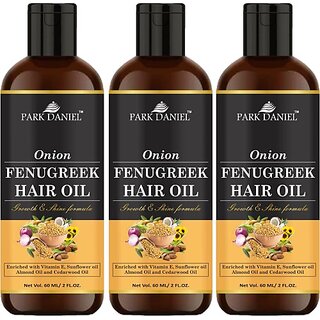 PARK DANIEL Premium Onion Fenugreek Hair Oil Enriched With Vitamin E - For Hair Growth and Shine Combo Pack 3 Bottle of 60 ml(180 ml) Hair Oil (180 ml) PARK DANIEL Premium Onion Fenugreek Hair Oil Enriched With Vitamin E - For Hair Growth and Shine Combo Pack 3 Bottle of 60 ml(180 ml) Hair Oil (180 ml)