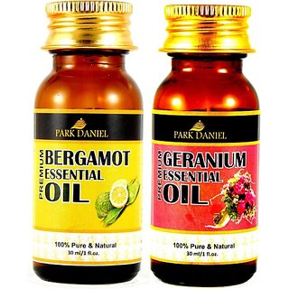                       PARK DANIEL Pure and Natural Bergamot and Geranium Essential oil combo pack of 2 bottles of 30 ml(60 ml) Hair Oil (60 ml)                                              