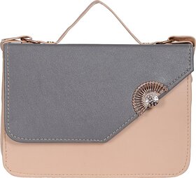 Women Beige And Cream Regular Use PU Sling Bag With Adjustable Strap