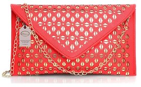 Stylish Red Golden Handbag With Golden Sling