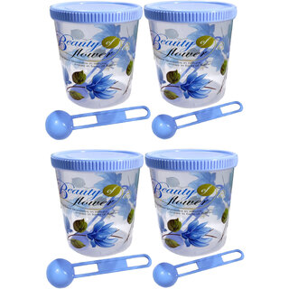 Mannat Print Plastic Round Shape Storage Jar and Container with Spoon Airtight Kitchen Containers(4pcsx750mlEach,Blue) Mannat Print Plastic Round Shape Storage Jar and Container with Spoon Airtight Kitchen Containers(4pcsx750mlEach,Blue)