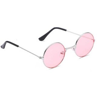                       29K Unisex UV Protected Pink Lens Round Frame Sunglasses                                              