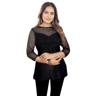                       BHAGYASHRAY Women Black Stylish Cotton And Net Top                                              