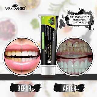                       PARK DANIEL Natural Activated Charcoal Teeth Whitening Toothpaste - For Tobacco Stain, Tartar, Gutkha Stain and Yellow Teeth Removal | No Side Effect (100gm) Toothpaste (100)                                              