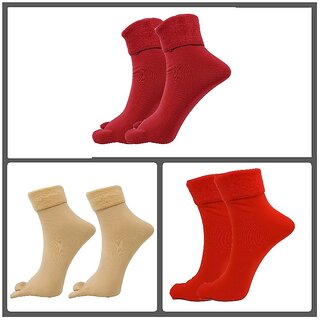                       29K Warm Winter Stylist Latest velvet Socks for Women and Girls - Beige, Red, Rose Red ( Pack of 3 )                                              