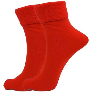                       29K Warm Winter Stylist Latest velvet Socks for Women and Girls - Red                                              
