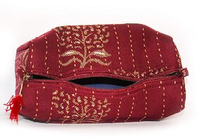 Embroidered Maroon Cosmetic Pouch