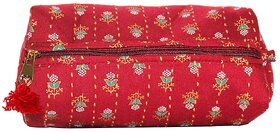 Embroidered Maroon with Green Lining Cosmetic Pouch