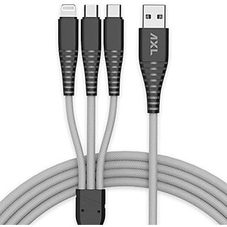 AXL Nylon Braided 3 in 1 Multifunction Charging Cable for Android iOS and Type C Devices with 3A High Speed Charging xe2x80x93 1.2 Meter (Grey)