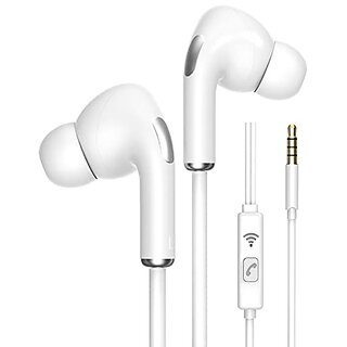 AXL in-Ear Wired Earphones with Extra Powerful Bass Snug fit and in-Line Control with Mic for Hands Free Calling (White AEP-15B)