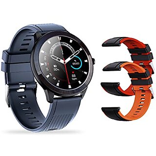 Foxin FoxFit Prime Full Touch Large Round Display Smartwatch with SpO2 Upto 15 Days Battery Life 10 Sports Mode Blood Pressure Heart Rate Monitoring IP68 Dust  Water Resistance (Thunder Blue)