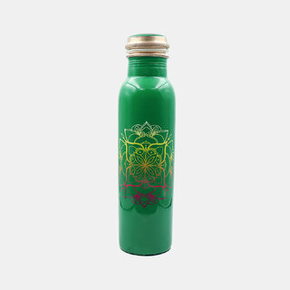                       Divian Mandala Green Printed Copper Water Bottle                                              