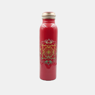                       Divian Mandala Red Printed Copper Water Bottle                                              