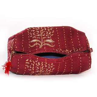 Embroidered Maroon Cosmetic Pouch