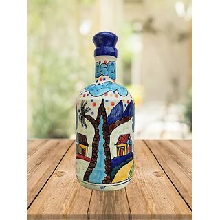                       Artfire Studio Blue Hut Floral Art Ceramic Oil Dispenser 1000 Ml for Kitchen,Oil Bottle,Oil Sprayer,Vinegar Bottle                                              