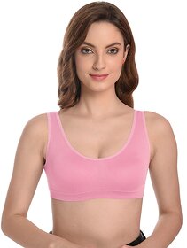 Texello Women Cotton Non Padded Non-Wired Seamless Air Sports Bra (Pink)
