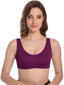 Texello Women Cotton Non Padded Non-Wired Seamless Air Sports Bra (Purple)