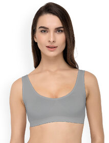 Texello Women Cotton Non Padded Non-Wired Seamless Air Sports Bra (Grey)