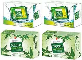 OZONE Soap Combo (2 Pcs Aloe Vera Soap  2 Pcs of Neem Soap)  (4 x 125 g)