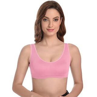Texello Women Cotton Non Padded Non-Wired Seamless Air Sports Bra (Pink)