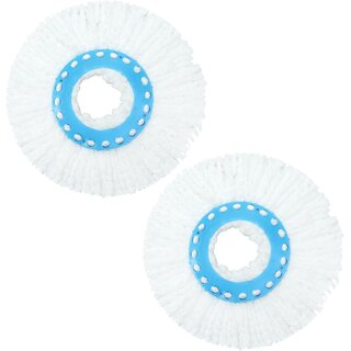                       BOHEMEO Polyester Microfibre 360 Replacement Mop Head Refill, Pack of 2 (Blue Ring, White Bristles, 34cm)                                              