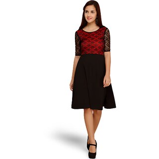                       BHAGYASHRAY Women Trendy Black Red One piece With Beautifull Net dress                                              