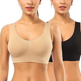 Texello Women Cotton Non Padded Non-Wired Seamless Air Sports Bra (Pack of 2)