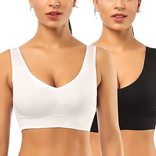 Texello Women Cotton Non Padded Non-Wired Seamless Air Sports Bra (Pack Of 2)