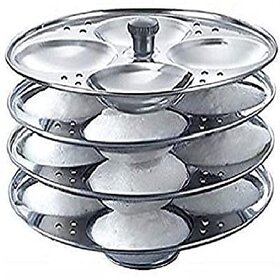 Saimaa Stainless Steel Idly Cooker Induction and Gas Stove Compatible Idli Maker(Pack of 4 dli Plates)