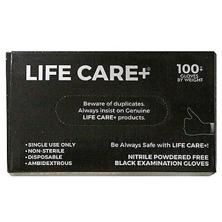                       Life Care+ Black Nitrile Examination Gloves (Small ,Pack Of 100 )                                              