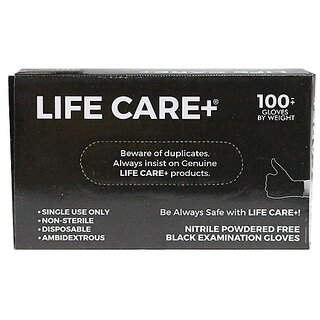                       Life Care+ Black Nitrile Examination Gloves (Medium ,Pack Of 100 )                                              