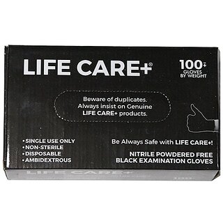                       Life Care+ Black Nitrile Examination Gloves ( Large ,Pack Of 100 )                                              