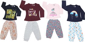 Baby Girls Printed Top and Pyjama Set(Pack of 4)