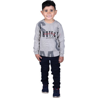                       Kid Kupboard Cotton Full Sleeves Light Grey Sweatshirt for Boy's                                              