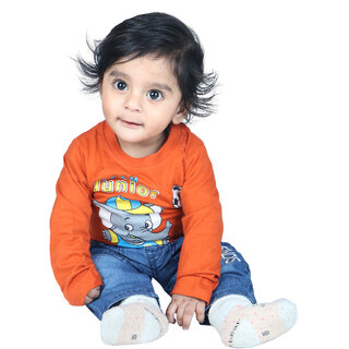                       Kid Kupboard Cotton Full Sleeves Orange T-Shirt for Baby Boy's                                              