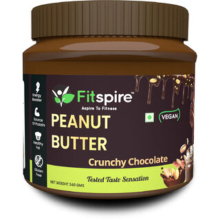 Fitspire 100% Roasted Crunchy Peanut Butter - Chocolate Flavor, 340gm | Rich in Source of Fiber & Protein, No trans-fat | Rich in protein and rich source of fiber Fitspire 100% Roasted Crunchy Peanut Butter - Chocolate Flavor, 340gm | Rich in Source of Fiber & Protein, No trans-fat | Rich in protein and rich source of fiber