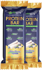 Fitspire Protein Bar with 20.5 gm Whey Blend Protein Blueberry Flavor, 60gm Each