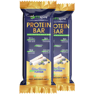                       Fitspire Protein Bar with 20.5 gm Whey Blend Protein Blueberry Flavor, 60gm Each                                              