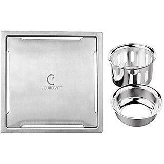 CUROVIT Stainless Steel Drain Strainer 5x5 Silver in Colour Plain Jali with Anti-Cockroach for Bathroom.