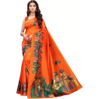                       SVB Sarees Orange Colour Khadi Silk Saree With Blouse                                              