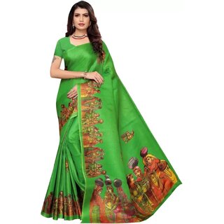 SVB Sarees Perrot Green Colour Khadi Silk Saree With Blouse SVB Sarees Perrot Green Colour Khadi Silk Saree With Blouse