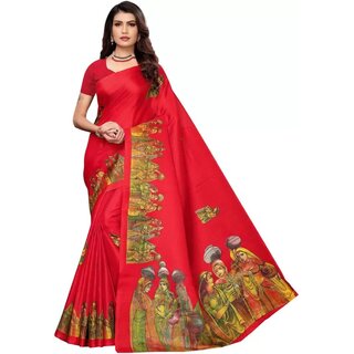                       SVB Sarees Red Colour Khadi Silk Saree With Blouse                                              