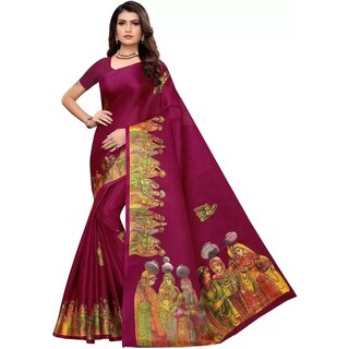                       SVB Sarees Wine Colour Khadi Silk Saree With Blouse                                              