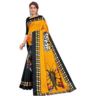                       SVB Sarees Yellow Colour Butterfly Design Printed Art Silk Saree                                              