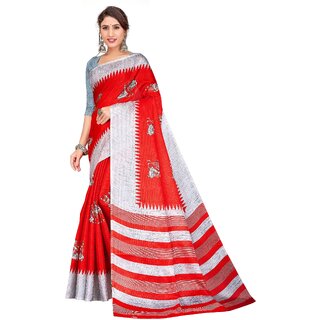                       SVB Sarees Red Colour Khadi Printed Saree                                              