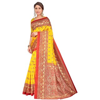                       SVB Saree Yellow Colour Art Silk Saree With Blouse                                              