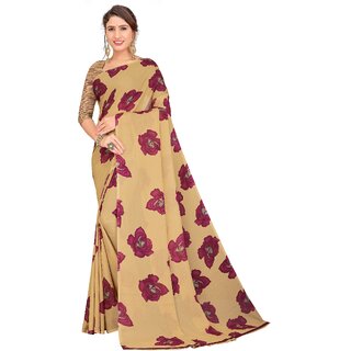                       SVB Sarees Brown Colour Floral Printed Georgette Saree                                              