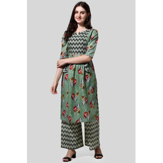                       Sharda Creation Green Colour Printed kurta Set                                              