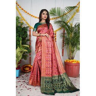                       SVB Saree Pink Embellished Silk Saree                                              