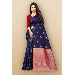                      SVB Saree Navy Embellished Silk Saree                                              